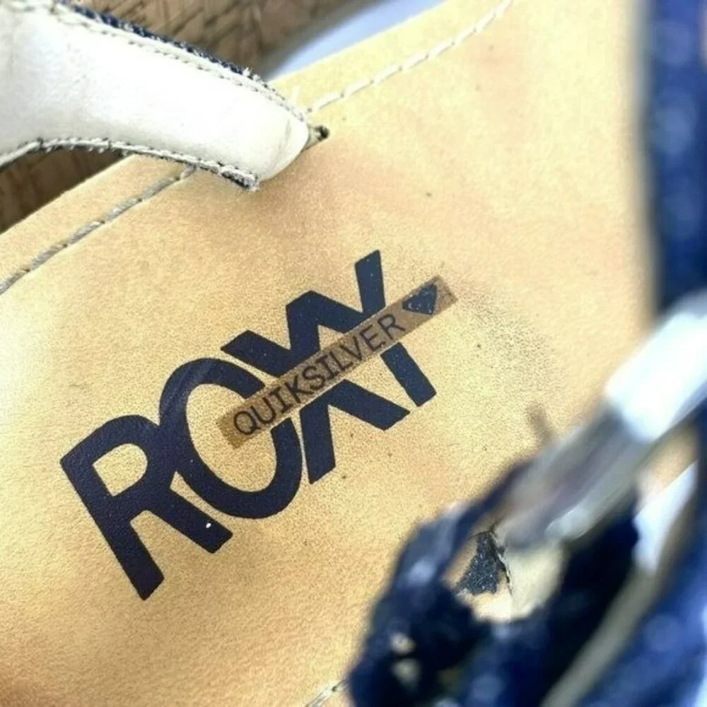 VTG Y2K 90s Roxy Quicksilver Sandals Women Size 8 Platform Cork Wedge Denim Jean